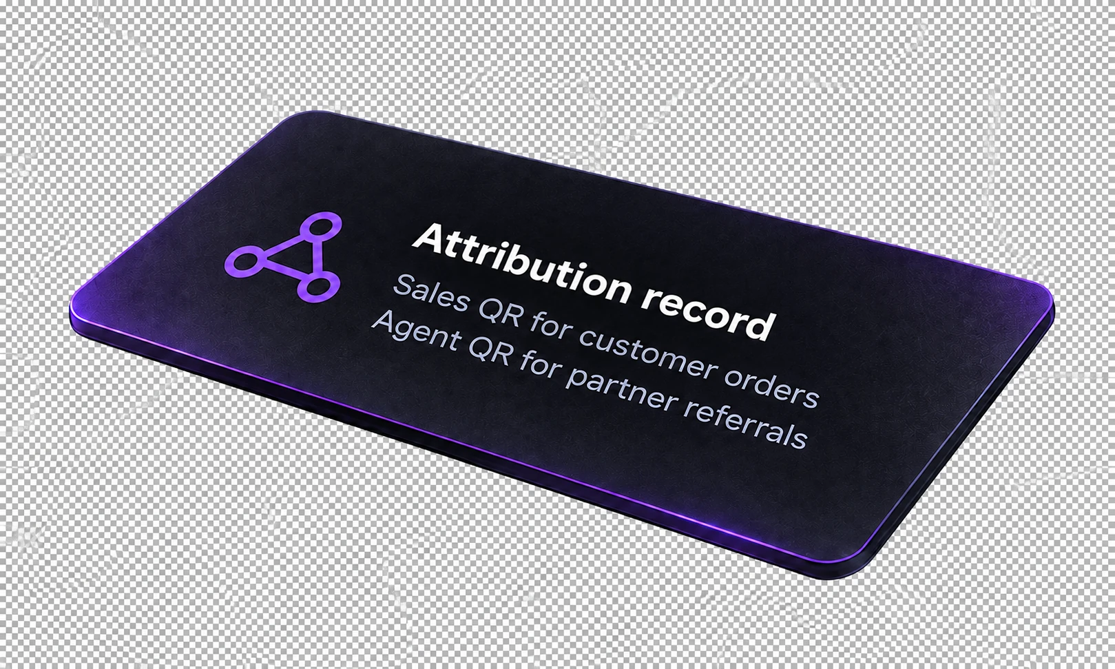 Attribution record: Sales QR for customer orders; Agent QR for partner referrals.